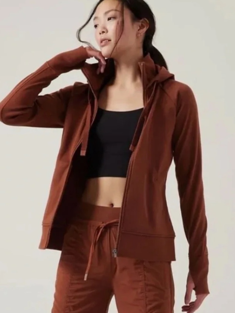 Athleta triumph burnt orange rust athletic hood jacket Large
